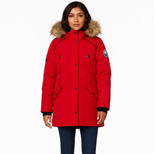 Alpinetek Women’s Red Down Parka Coat Faux Fur Hood, Size 6/8, Extreme Cold